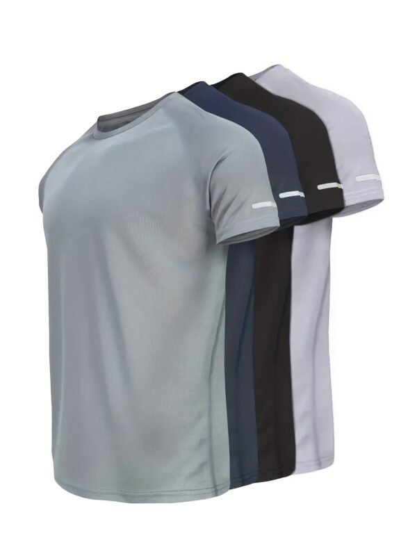 Men Athletic T-Shirt 4 Pack Quick Dry Moisture Wicking Reflective Gym Running Tops