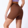 Women High Waisted Yoga Shorts Ribbed Sculpting Tight Fitness Workout Shorts Coffee