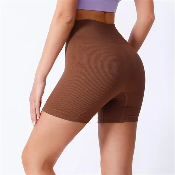 Women High Waisted Yoga Shorts Ribbed Sculpting Tight Fitness Workout Shorts Coffee