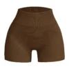 Women High Waisted Yoga Shorts Ribbed Sculpting Tight Fitness Workout Shorts Coffee